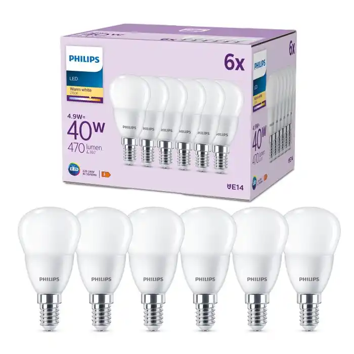 Op = Op Philips Classic Set van 6 LED E14 4,9 Watt 2700 Kelvin 470 Lumen