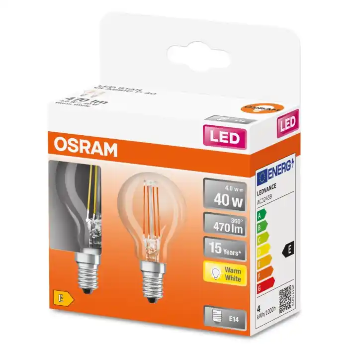 OSRAM LED Retrofit Set van 2 E14 4 Watt 2700 Kelvin 470 Lumen Express Levering