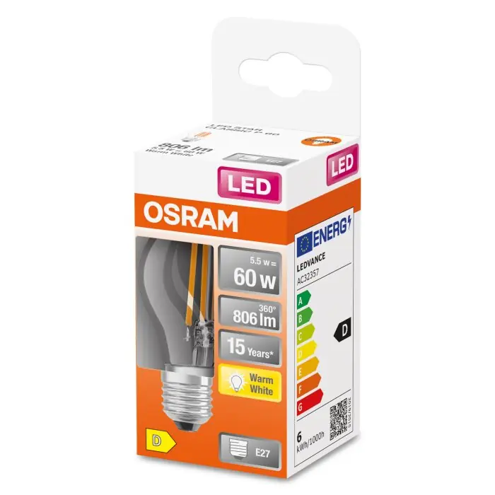Finale Uitverkoop OSRAM LED Retrofit E27 5,5 Watt 2700 Kelvin 806 Lumen