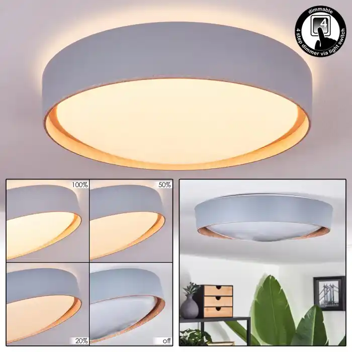 Louea Plafondlamp LED Bruin, Grijs, houtlook, 1-licht Hoge Kwaliteit