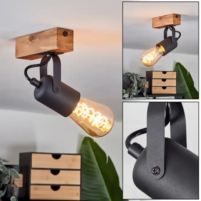 Kouk Plafondlamp Natuurlijke kleuren, Zwart, 1-licht Actieprijs
