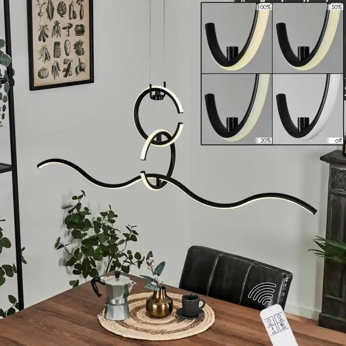 Chlak Hanglamp LED Zwart, 3-lichts, Afstandsbediening Gecertificeerd