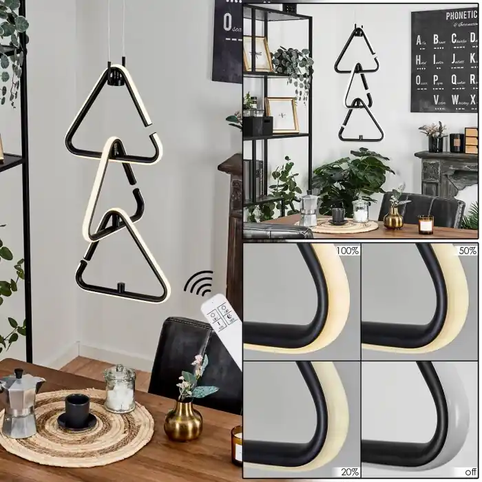 Gratis Retour Chlak Hanglamp LED Zwart, 3-lichts, Afstandsbediening