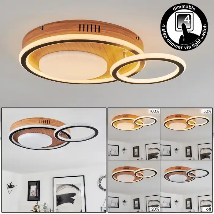 Phnhealu Plafondlamp LED Bruin, houtlook, 1-licht Must-Have