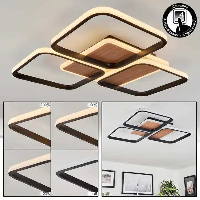 Hoge Kwaliteit Tiutiella Plafondlamp LED Bruin, houtlook, Zwart, 1-licht