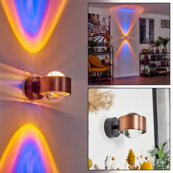Sapri Muurlamp Koperkleurig, Zwart, 1-licht Op = Op