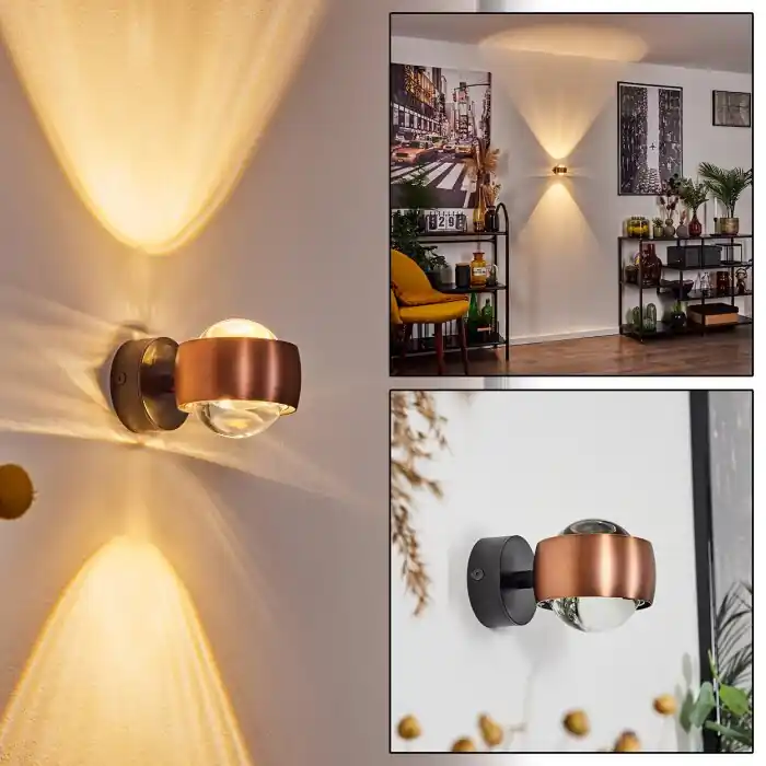Sapri Muurlamp Koperkleurig, Zwart, 1-licht Flitsaanbieding
