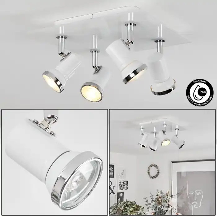 Lanrigan Plafondlamp Chroom, Wit, 4-lichts Beperkte Voorraad