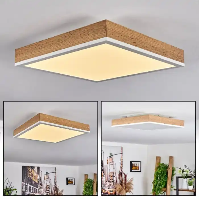 Salmi Plafondlamp LED Bruin, houtlook, Wit, 1-licht Op = Op