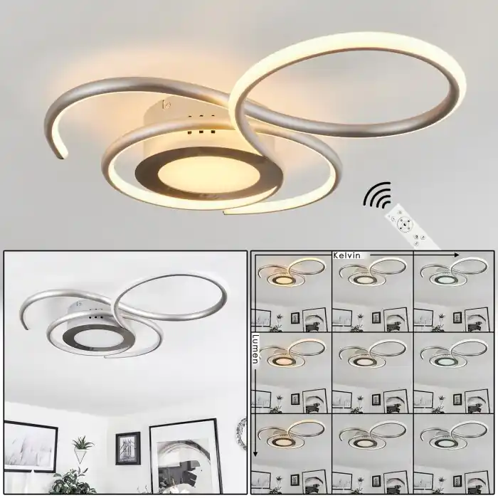Express Levering Olok Plafondlamp LED Nikkel mat, 1-licht, Afstandsbediening