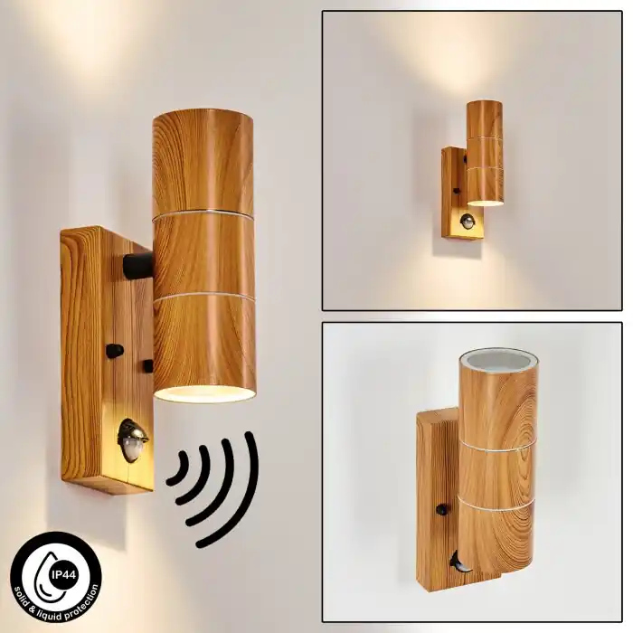 Tenvik Buiten muurverlichting Bruin, houtlook, Zwart, 2-lichts, Bewegingsmelder Finale Uitverkoop