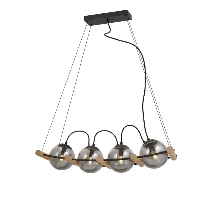 Globo LEONA Hanger Natuurlijke kleuren, Zwart, 4-lichts Fabrieksprijs