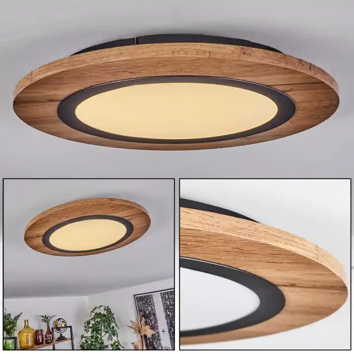 Express Levering Salmi Plafondpaneel LED houtlook, Zwart, 1-licht