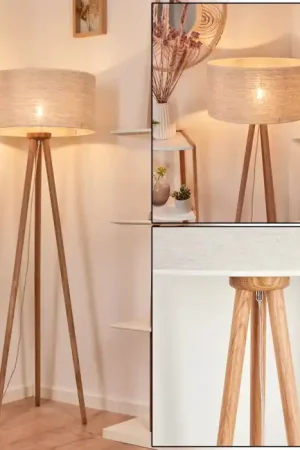 Voordeelprijs Saladillo Staande lamp Hout donker, Wit, 1-licht