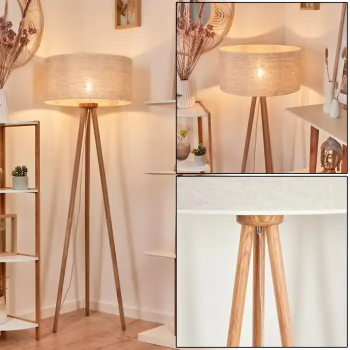 Voordeelprijs Saladillo Staande lamp Hout donker, Wit, 1-licht