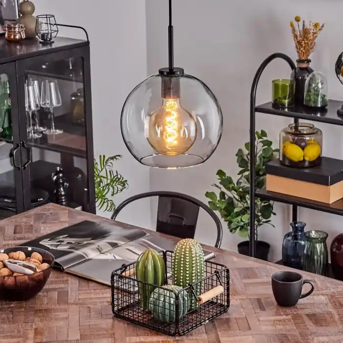 Express Levering Koyoto Hanger Glas 25 cm Roestvrijstalen kleur, Zwart, 1-licht