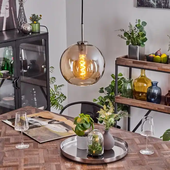 Laatste Kans Koyoto Hanger Glas 25 cm Zwart, Zilver, 1-licht
