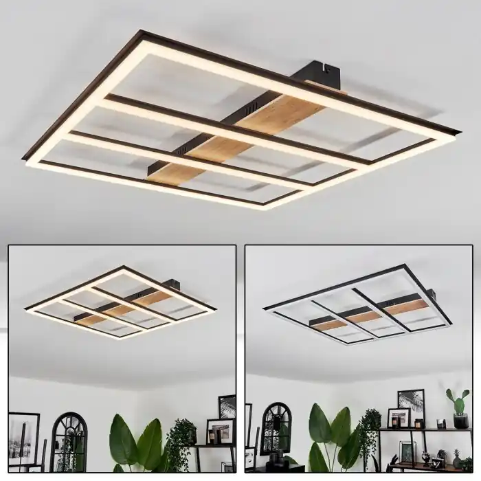 Voordeelprijs Nganbeto Plafondlamp LED houtlook, Zwart, 1-licht