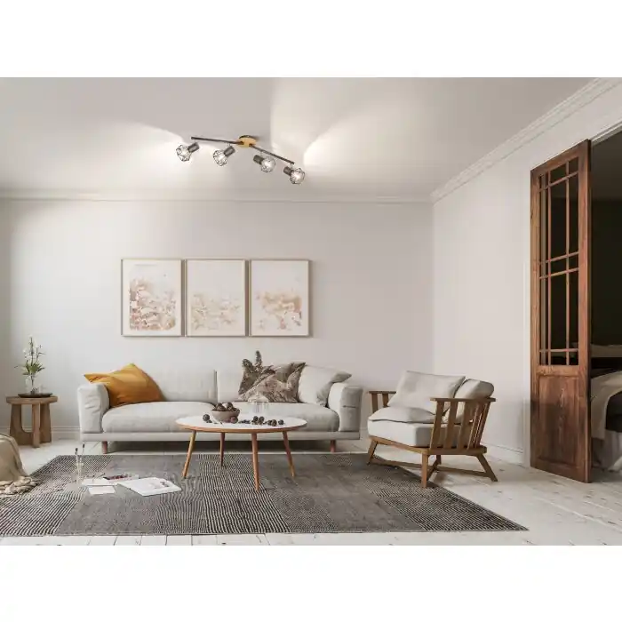 Hoge Kwaliteit Fischer & Honsel Ran Plafondlamp Grijs, houtlook, 4-lichts