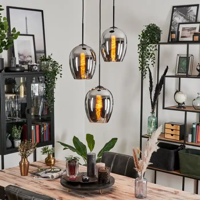 Vevino Hanger Glas 20cm Chroom, Rookkleurig, 3-lichts Exclusieve Aanbieding