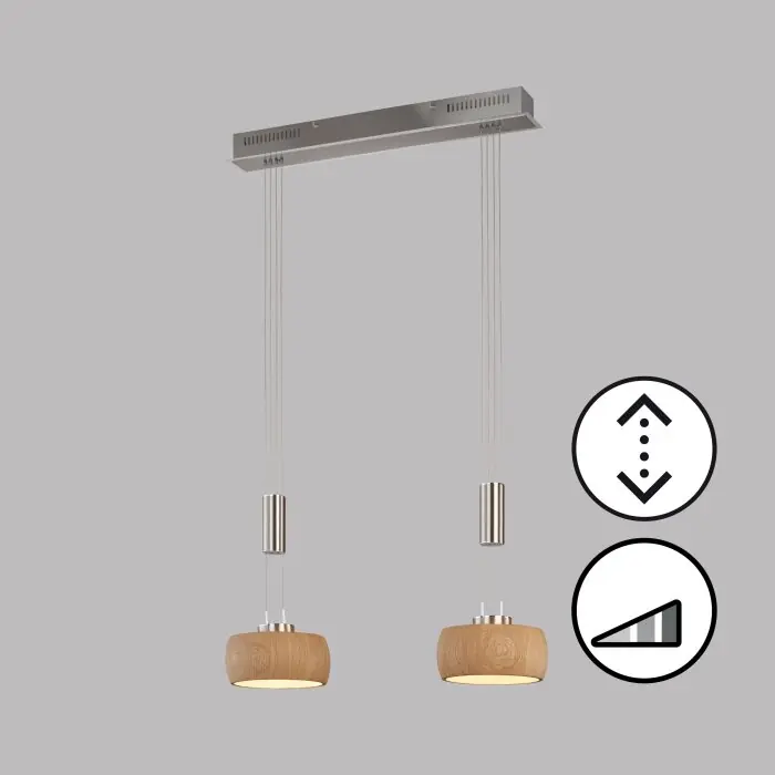 Alleen Vandaag Fischer & Honsel SHINEWOOD Hanglamp LED Nikkel mat, 2-lichts
