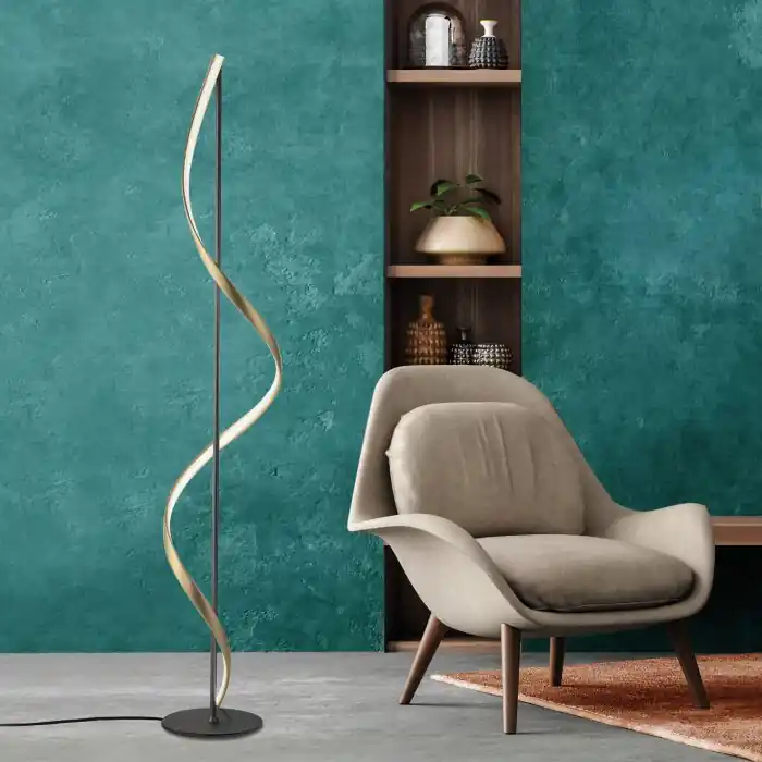Speciale Aanbieding Paul Neuhaus QSWING Staande lamp LED Antraciet, Goud, 1-licht, Afstandsbediening