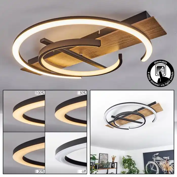 Laatste Kans Gauvin Plafondlamp LED Bruin, houtlook, Zwart, 1-licht