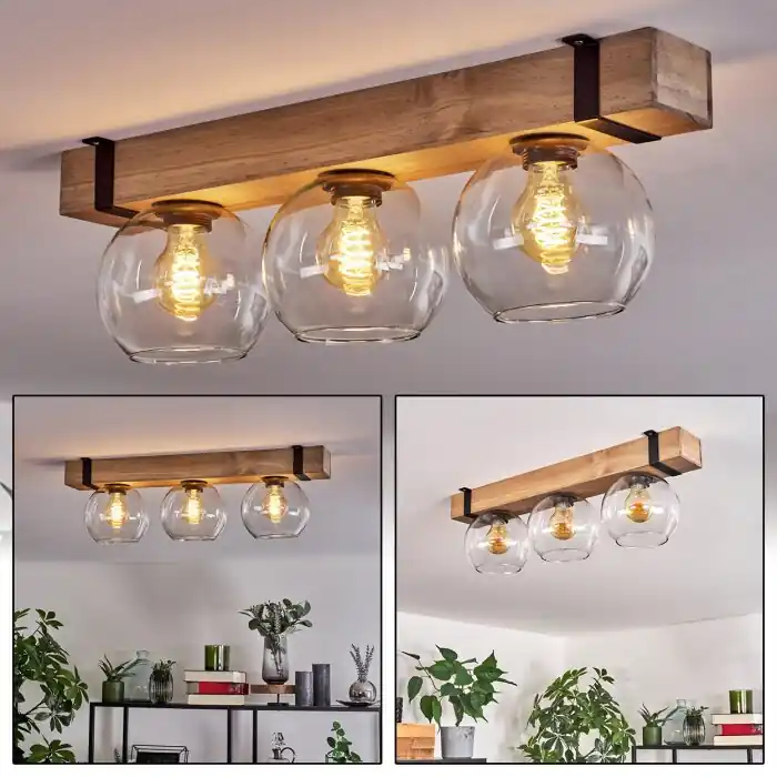 Finale Uitverkoop Montgomery Plafondlamp Glas 15 cm Natuurlijke kleuren, Zwart, 3-lichts