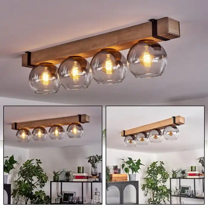 Hoge Kwaliteit Montgomery Plafondlamp Glas 15 cm Natuurlijke kleuren, Zwart, 4-lichts