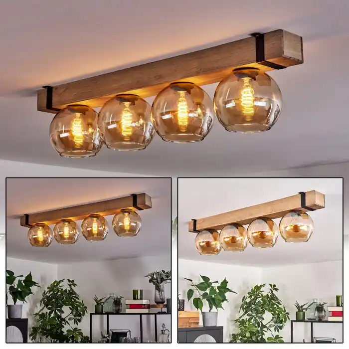 Montgomery Plafondlamp Glas 15 cm Natuurlijke kleuren, Zwart, 4-lichts Bestseller