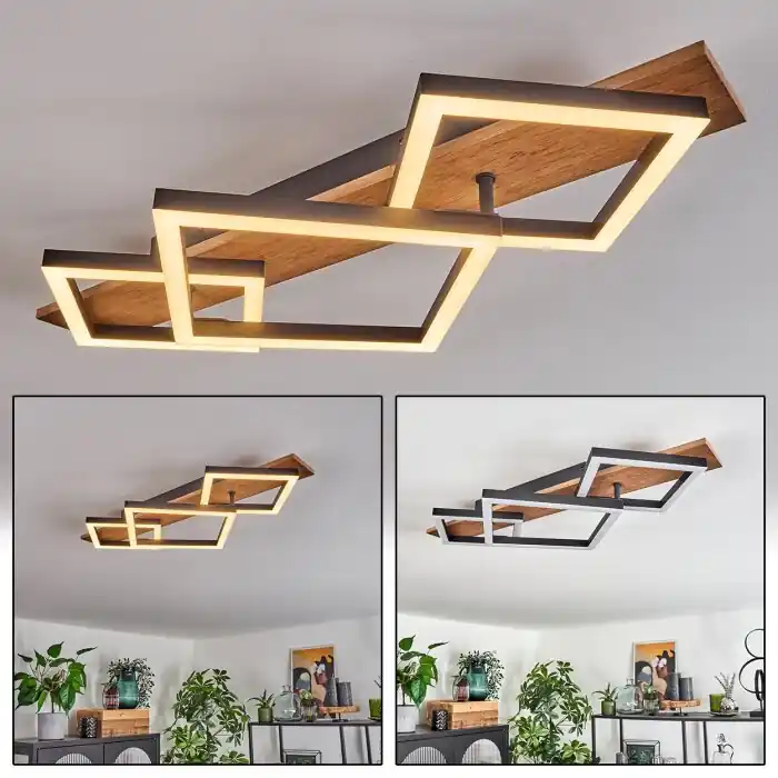 Cascada Plafondlamp Bruin, houtlook, Zwart, 1-licht Laatste Versie