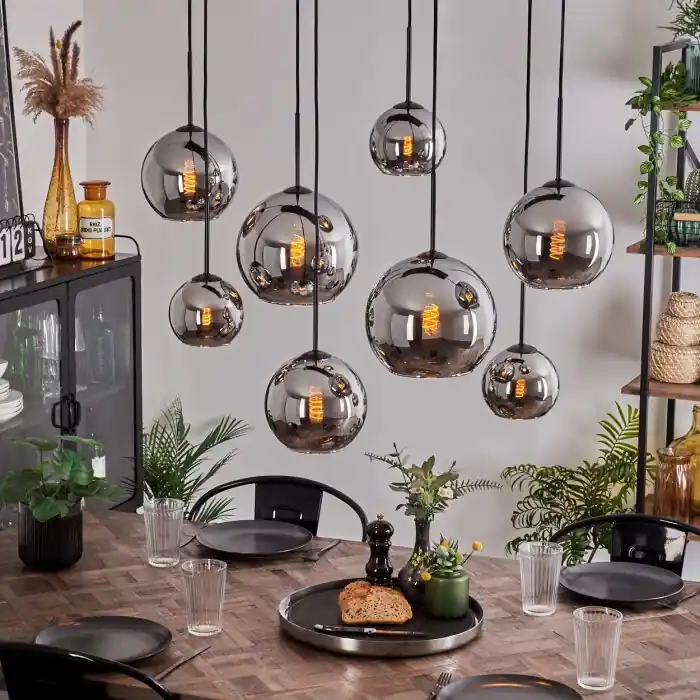 Koyoto Hanger - Glas Chroom, Rookkleurig, 8-lichts Direct Verzonden