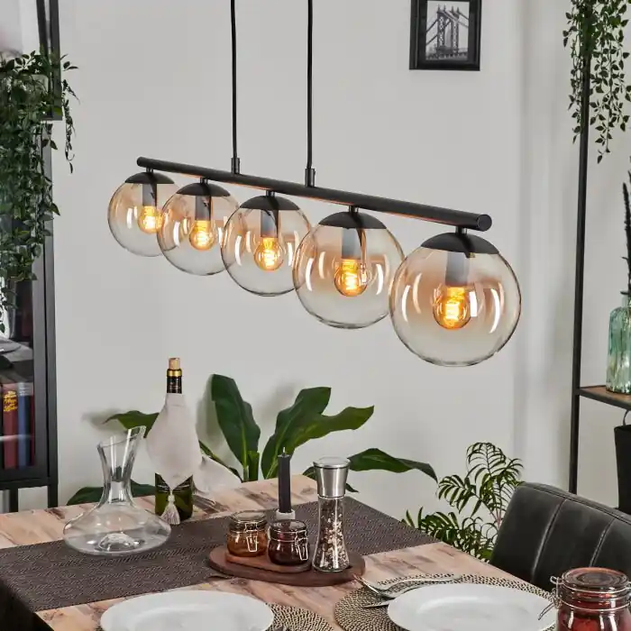 Gastor Hanglamp - Glas Amber, Duidelijk, 5-lichts Beperkte Voorraad