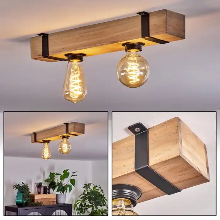 Montgomery Plafondlamp Natuurlijke kleuren, Zwart, 2-lichts Gecertificeerd
