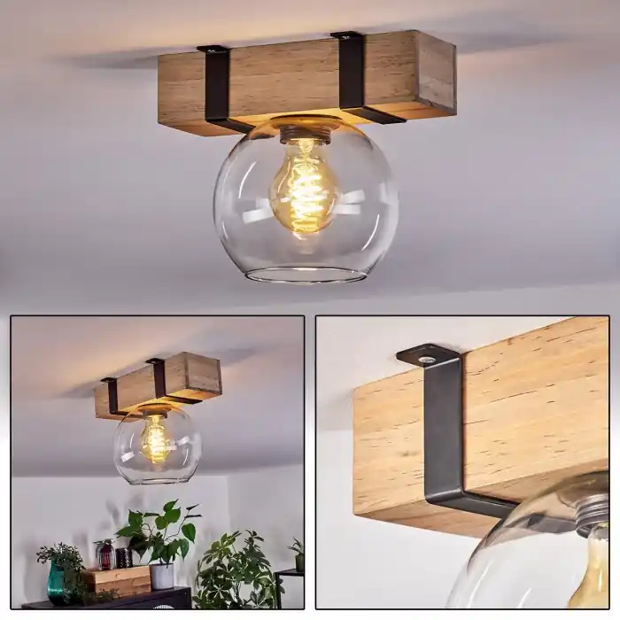 Montgomery Plafondlamp - Glas Natuurlijke kleuren, Zwart, 1-licht Finale Uitverkoop