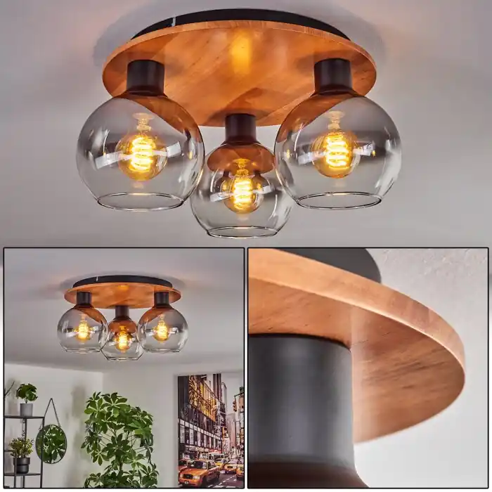 Op = Op Koyoto Plafondlamp - Glas Natuurlijke kleuren, Zwart, 3-lichts