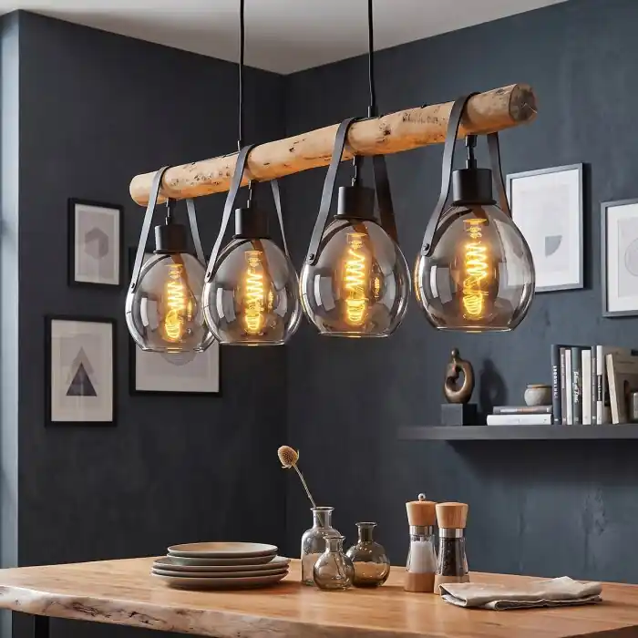Hocker Hanglamp Natuurlijke kleuren, Zwart, 4-lichts Bestel Nu