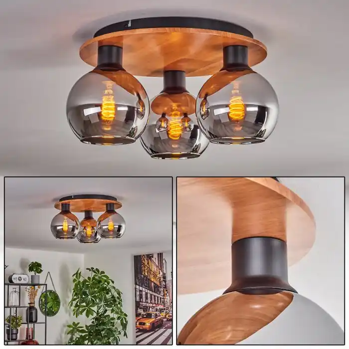 Beperkte Voorraad Koyoto Plafondlamp - Glas Natuurlijke kleuren, Zwart, 3-lichts