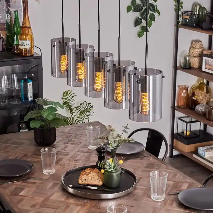 Hete Deal Parane Hanger - Glas Rookkleurig, 5-lichts