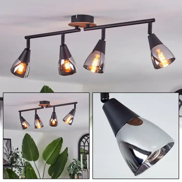 Leteque Plafondlamp houtlook, Zwart, 1-licht Beperkte Voorraad