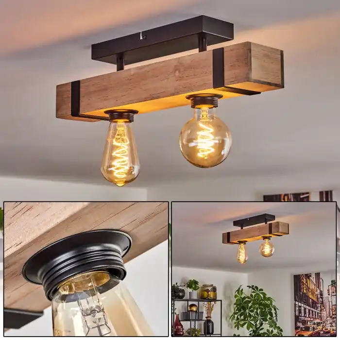 Beste Prijs Montgomery Plafondlamp Natuurlijke kleuren, Zwart, 2-lichts
