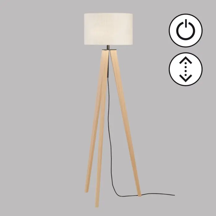 Fischer & Honsel SHINE-WOOD Staande lamp Natuurlijke kleuren, Zwart, 3-lichts Voordeelprijs