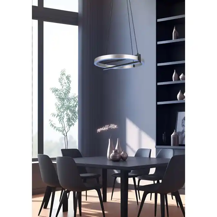 Betrouwbaar Trio Thompson Hanglamp LED Aluminium gebürstet, 1-licht, Afstandsbediening, Kleurwisselaar