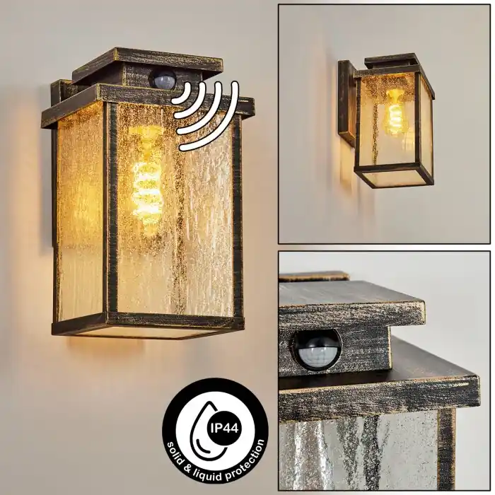 Tieva Buiten muurverlichting Bruin, Goud, Zwart, 1-licht, Bewegingsmelder Direct Verzonden