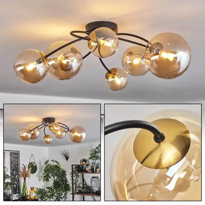 Bestseller Chehalis Plafondlamp - Glas Goud, Zwart, 6-lichts