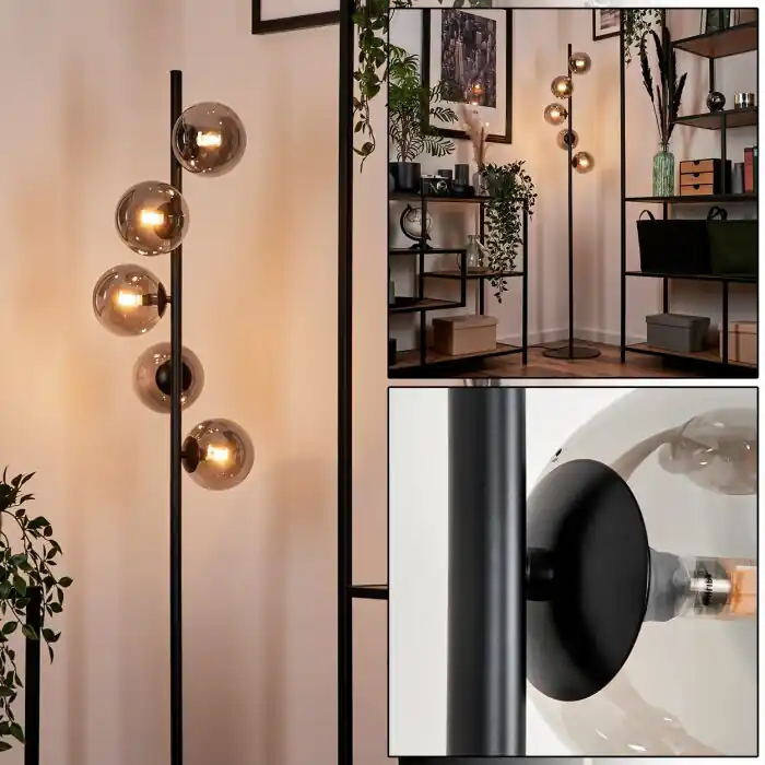 Direct Beschikbaar Remaisnil Staande lamp - Glas Zwart, 5-lichts