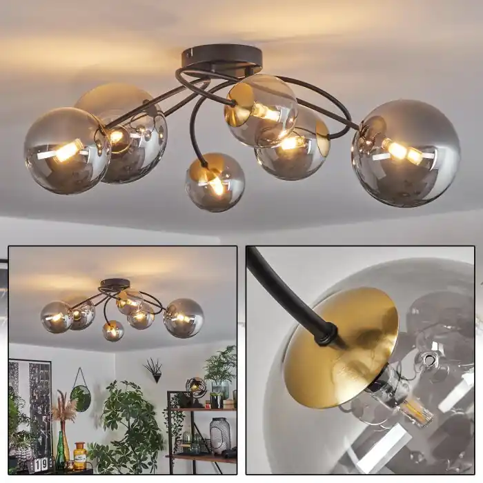 Chehalis Plafondlamp - Glas Goud, Zwart, 6-lichts Rechtstreeks Van De Fabrikant