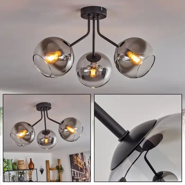 Voordeelprijs Koyoto Plafondlamp - Glas Zwart, 3-lichts