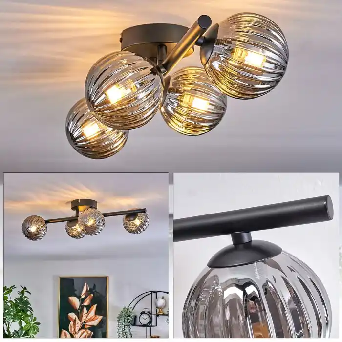 Snelle Levering Chehalis Plafondlamp - Glas Rookkleurig, 4-lichts
