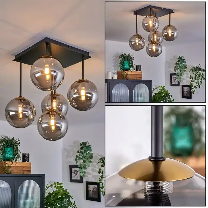 Speciale Aanbieding Chehalis Plafondlamp - Glas Goud, Zwart, 5-lichts